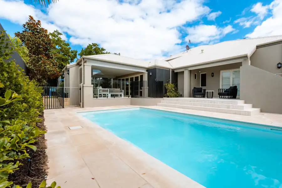 Fibreglass pool installation in progress at a Perth home