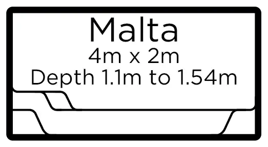 Malta pool — 4m long, 2m wide, 1.1m to 1.54m deep